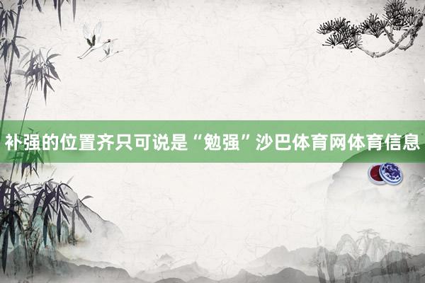 补强的位置齐只可说是“勉强”沙巴体育网体育信息